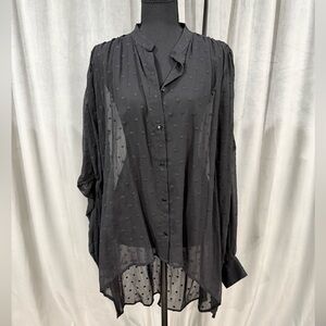 Express Black Swiss Dot Button-Front Blouse